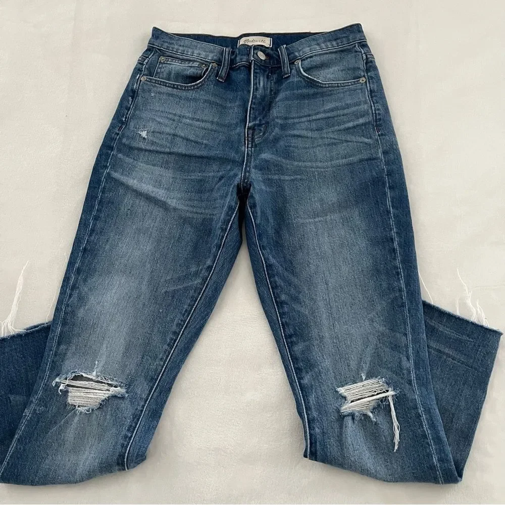 Madewell The High Rise Slim Boyjean Distressed Raw Hem, Size 26